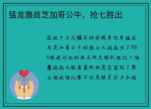 猛龙激战芝加哥公牛，抢七胜出